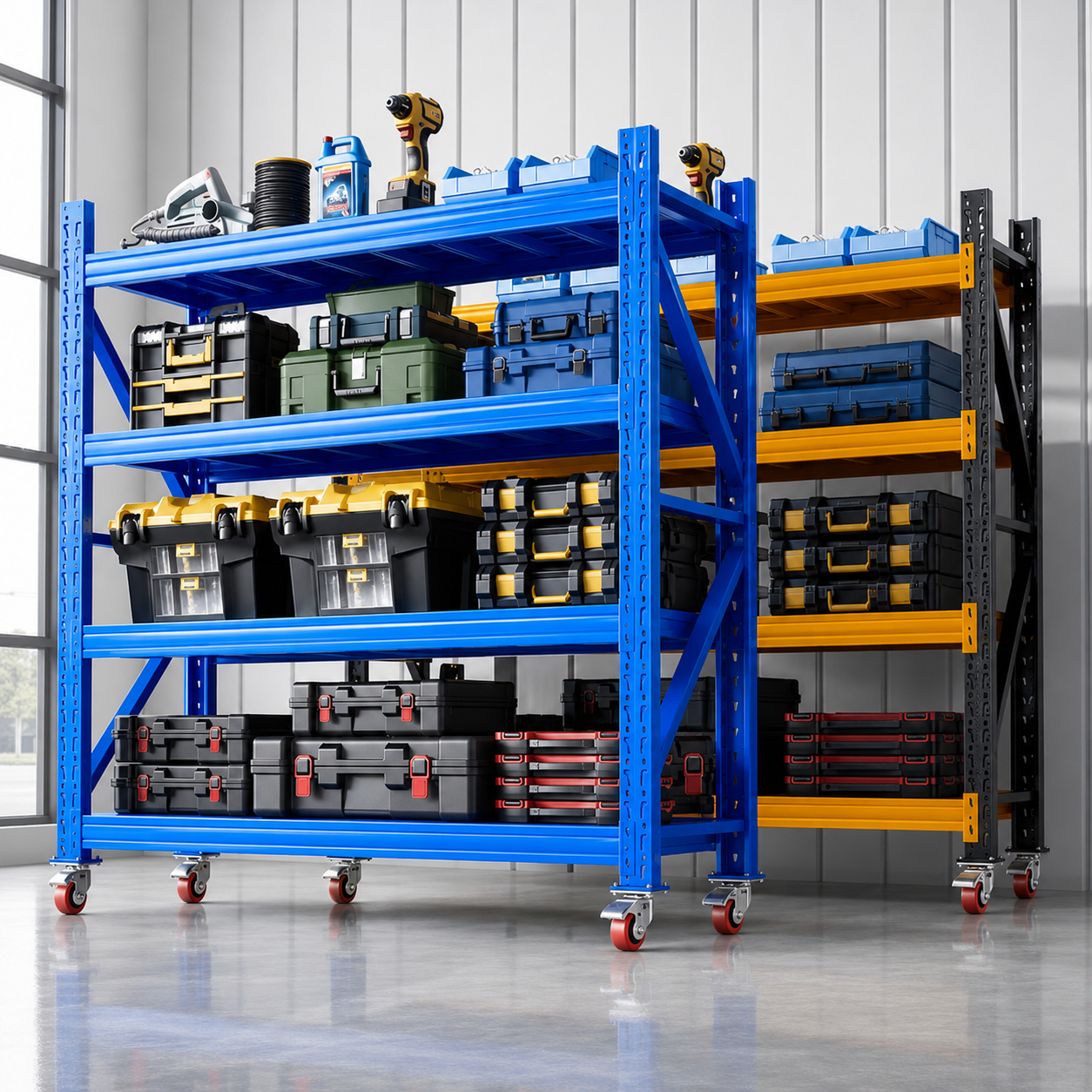 Metal Shelving Rack with Wheels for Warehouse, Garage and Commercial Storage